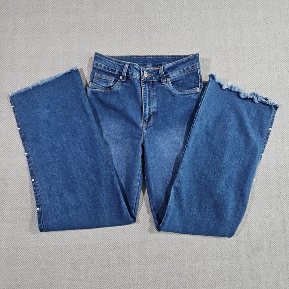 Cardinale Jeans Women's Sz 8 26x28 Med Wash Blue Slit Seam Pearls Y2K Fairy Core - Picture 4 of 16